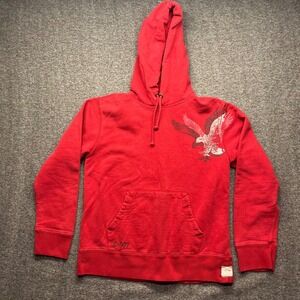 Vintage American Eagle Hoodie Mens Small Red Graphic Y2k Distressed Fleece VTG